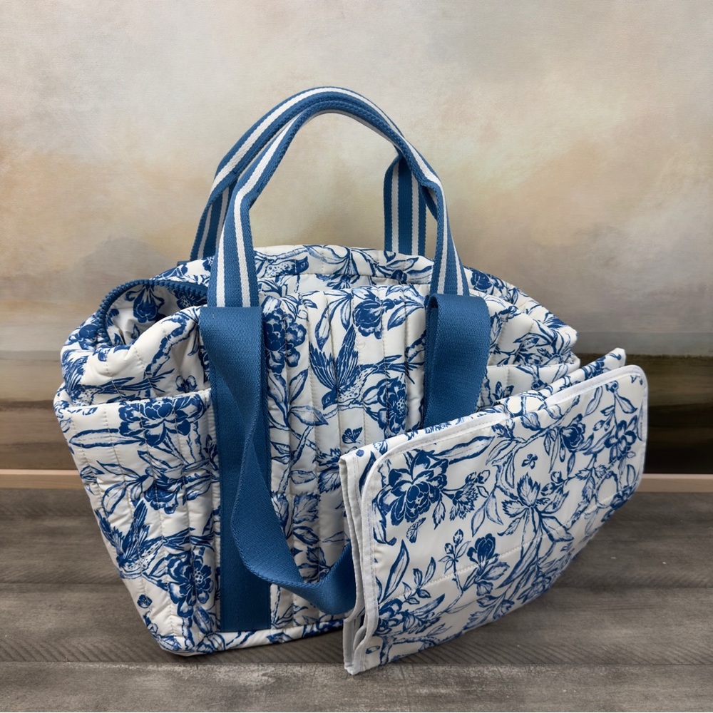 Mark & Graham Sanderson Quilted Diaper Bag Purse Blue Perfume Smell Read